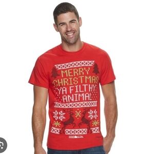 Merry Christmas Ya Filthy Animal Home Alonr Red Christmas T-Shirt